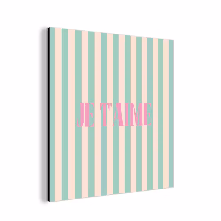 Aluminium schilderij - Roze - Groen - Strepen - Je t'aime — 1