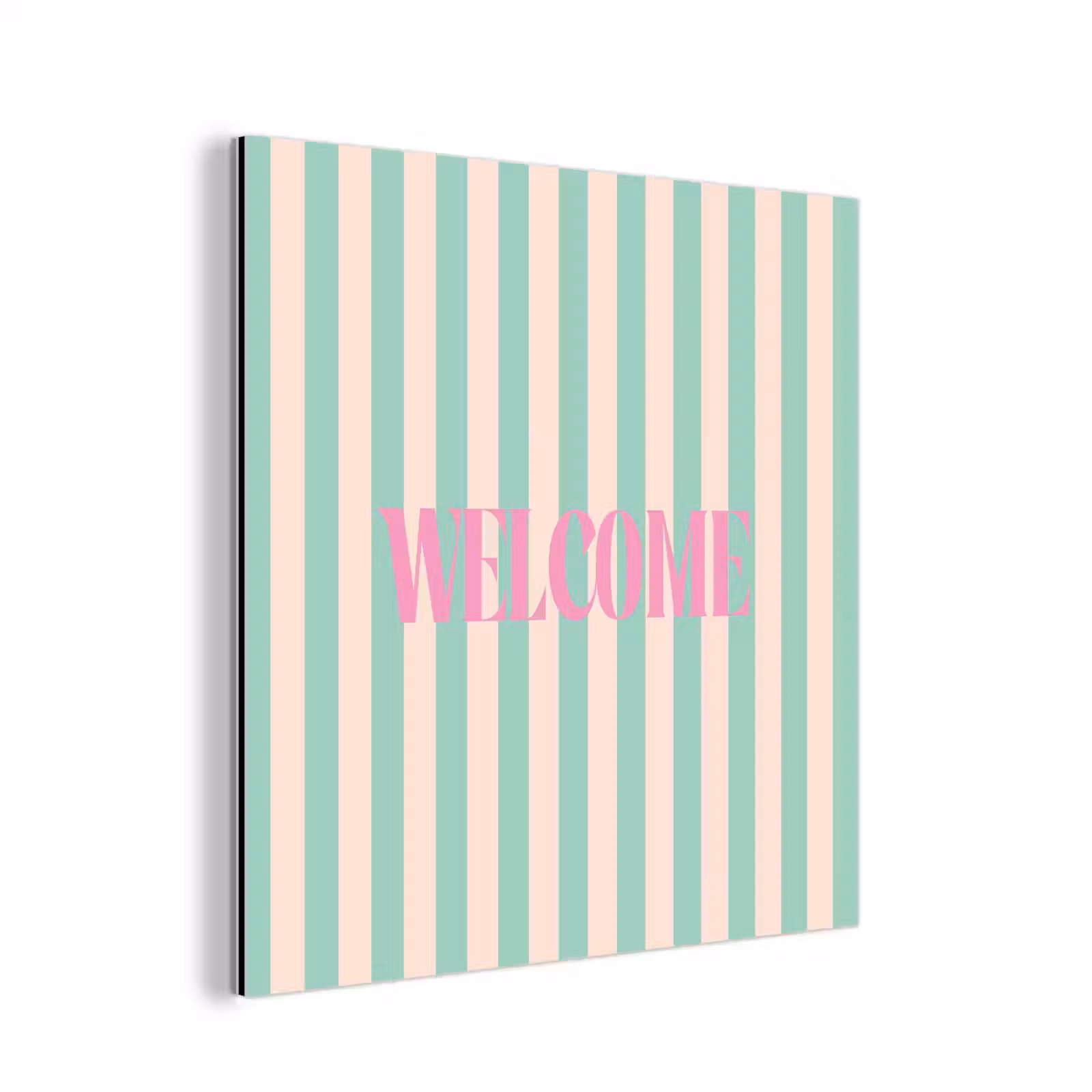 Aluminium schilderij - Roze - Groen - Strepen - Welcome — 1