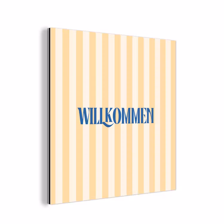 Aluminium schilderij - Blauw - Geel - Strepen - Willkommen — 1