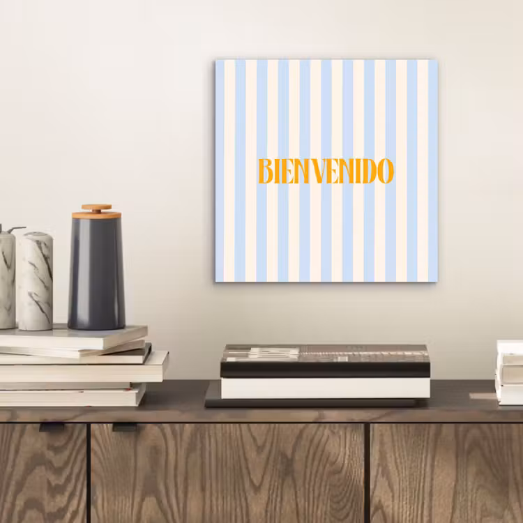 Aluminium schilderij - Oranje - Blauw - Strepen - Bienvenido — 2