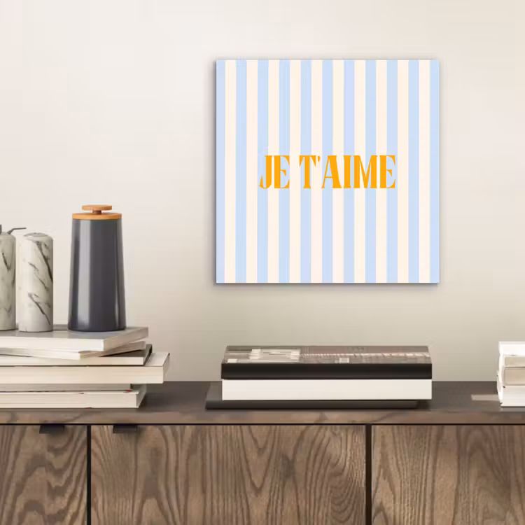 Aluminium schilderij - Oranje - Blauw - Strepen - Je t'aime — 2