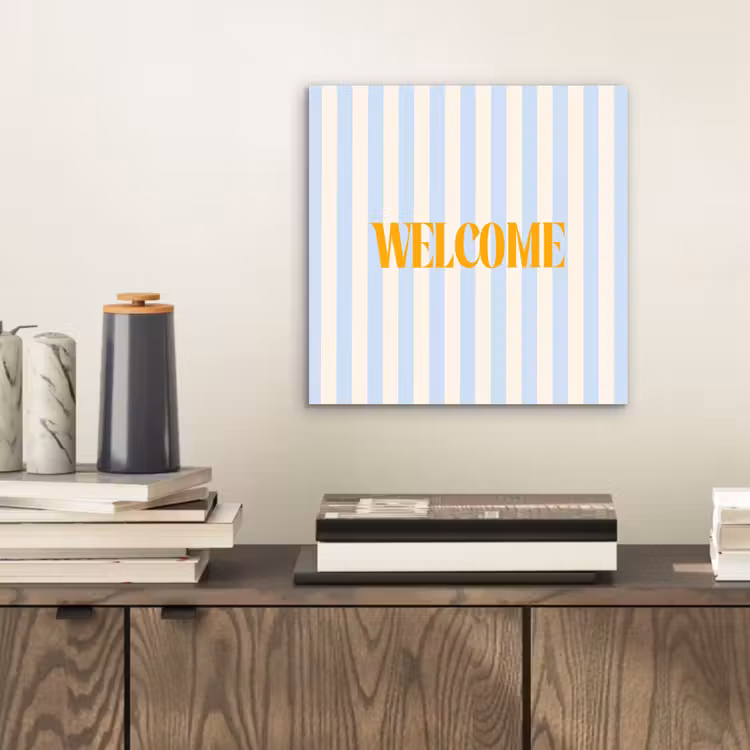 Aluminium schilderij - Oranje - Blauw - Strepen - Welcome — 2