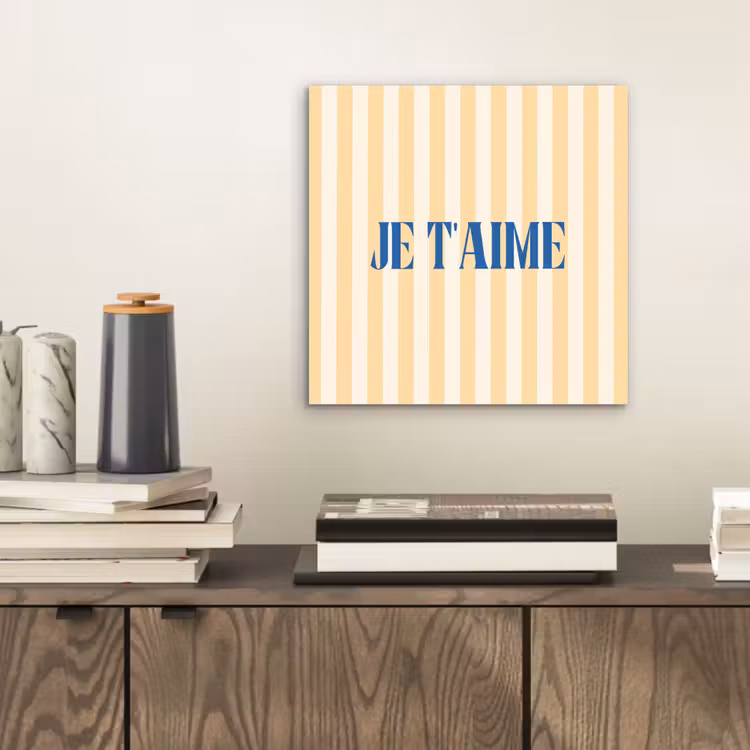 Aluminium schilderij - Blauw - Geel - Strepen - Je t'aime — 2