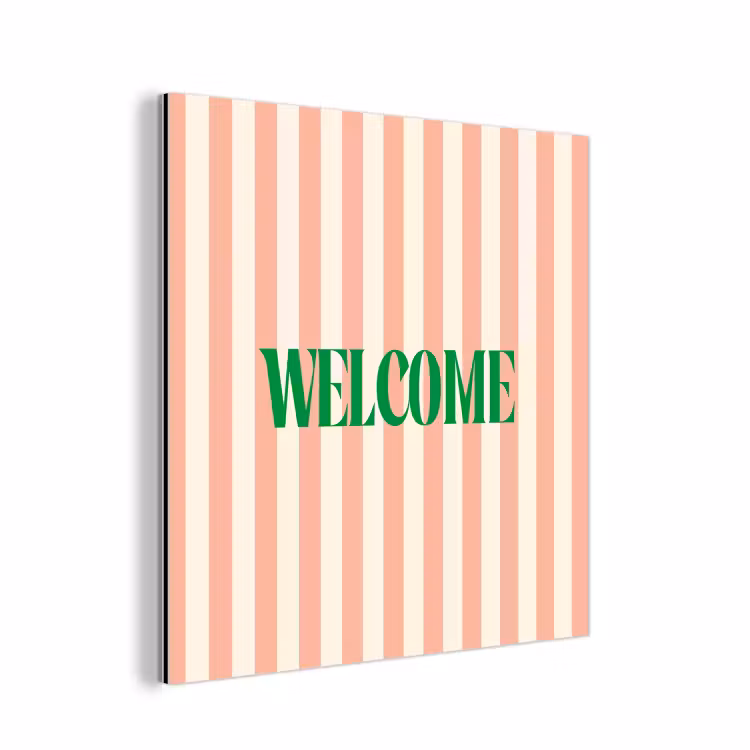 Aluminium schilderij - Zachtroze - Groen - Strepen - Welcome — 1