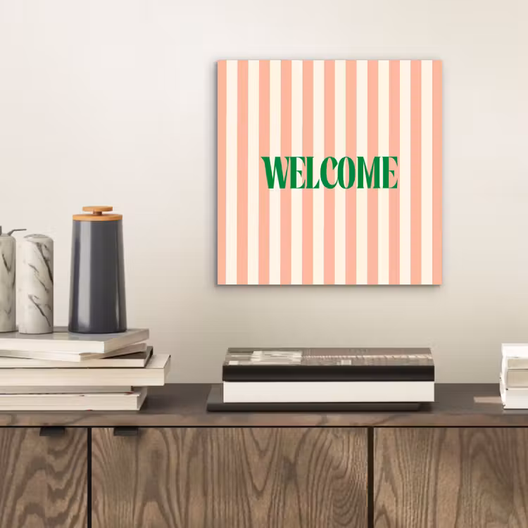Aluminium schilderij - Zachtroze - Groen - Strepen - Welcome — 2