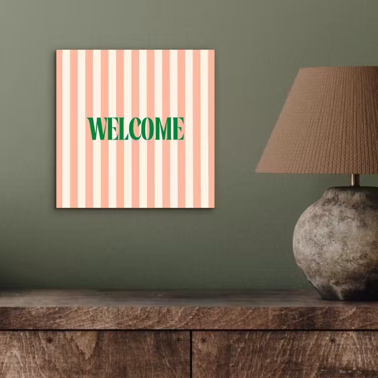 Aluminium schilderij - Zachtroze - Groen - Strepen - Welcome — 3