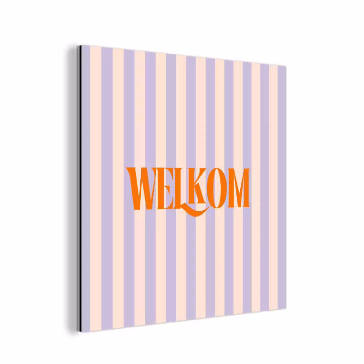 Aluminium schilderij - Lila - Oranje - Strepen - Welkom — 1