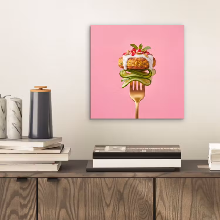 Aluminium schilderij - Eten - Vork - Roze — 2