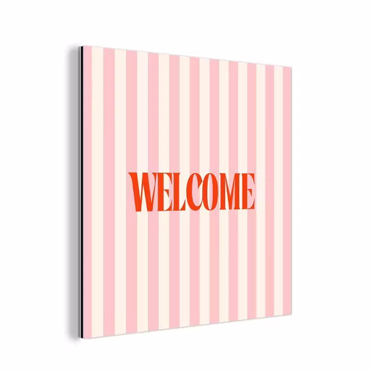 Aluminium schilderij - Zachtroze - Rood - Strepen - Welcome — 1