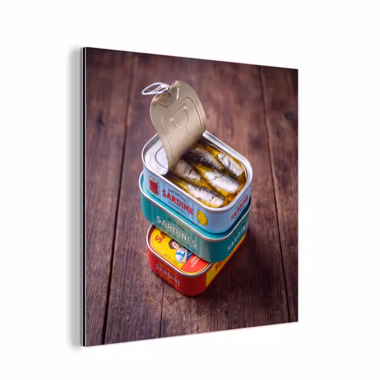 Aluminium schilderij - Vis - Blikjes - Keuken — 1