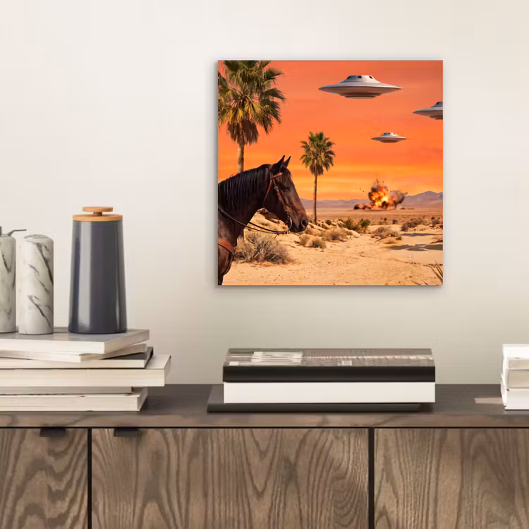 Aluminium schilderij - Cowboy - Paard - Woestijn — 2