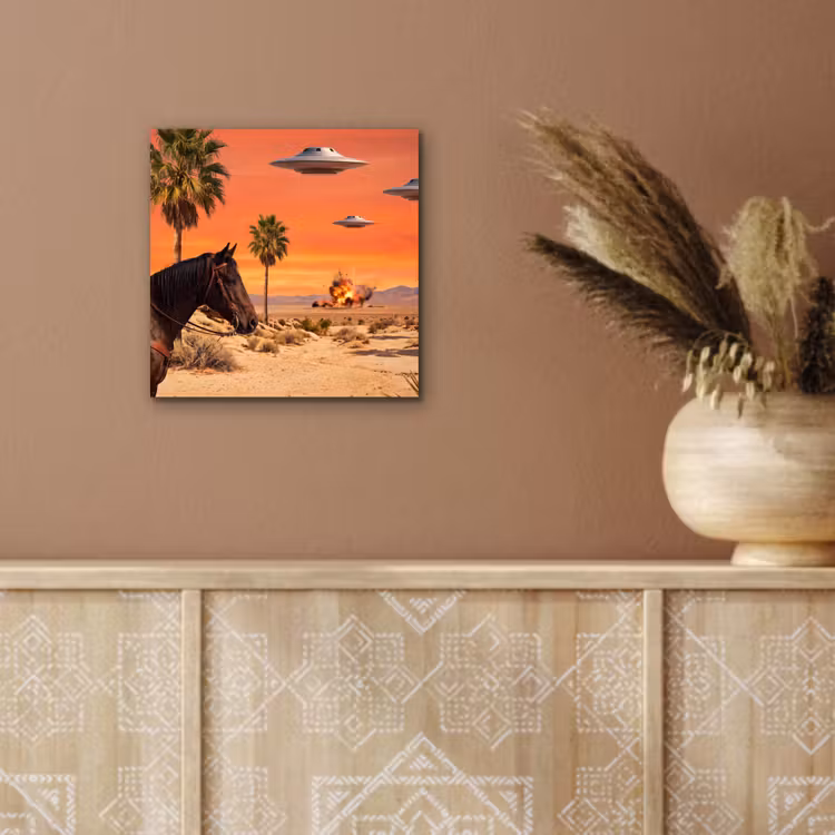 Aluminium schilderij - Cowboy - Paard - Woestijn — 5