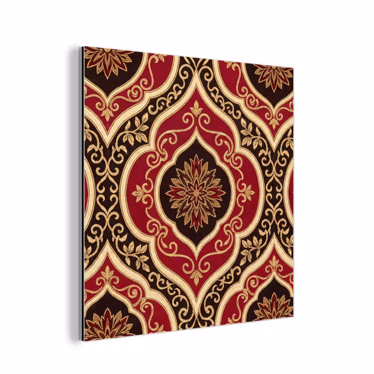 Aluminium schilderij - Patroon - Ornament - Barok - Rood - Goud — 1