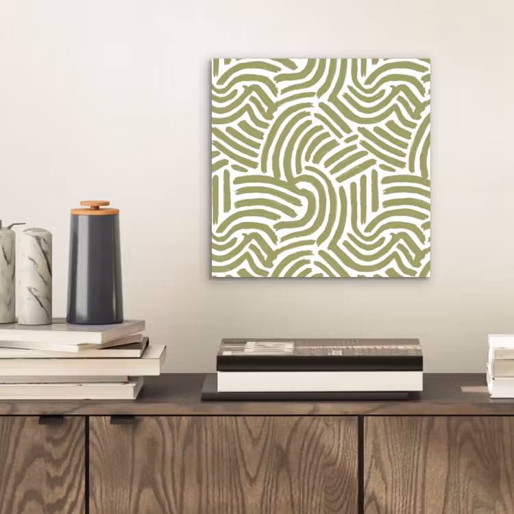 Aluminium schilderij - Saliegroen - Abstract - Bogen - Handgetekend - Patroon — 2