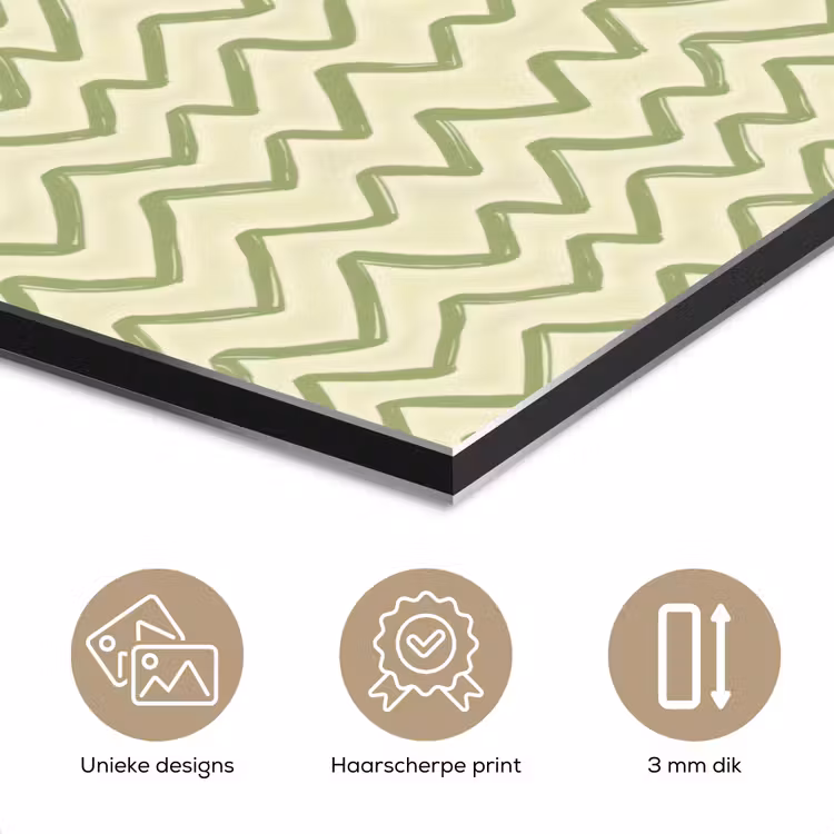 Aluminium schilderij - Saliegroen - Zigzag - Handgetekend - Patroon — 7