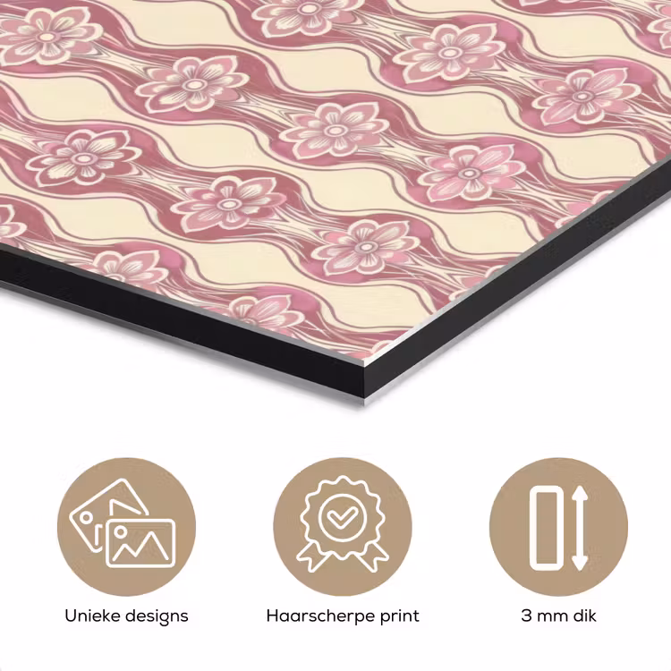 Aluminium schilderij - Paarsroze - Bloemen - Retro - Patroon — 7