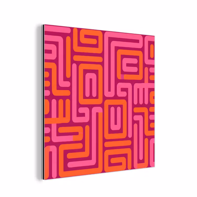 Aluminium schilderij - Abstract - Patroon - Lijnen - Roze - Oranje — 1