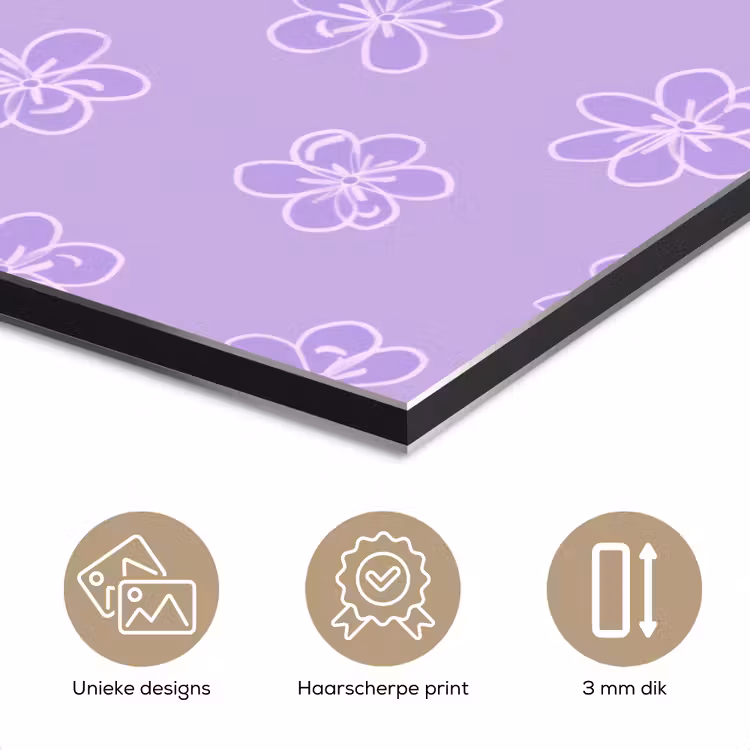 Aluminium schilderij - Lila - Botanisch - Bloemen - Handgetekend - Patroon — 7