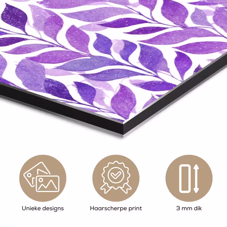 Aluminium schilderij - Paars - Botanisch - Bladeren - Aquarel - Takken - Patroon — 7