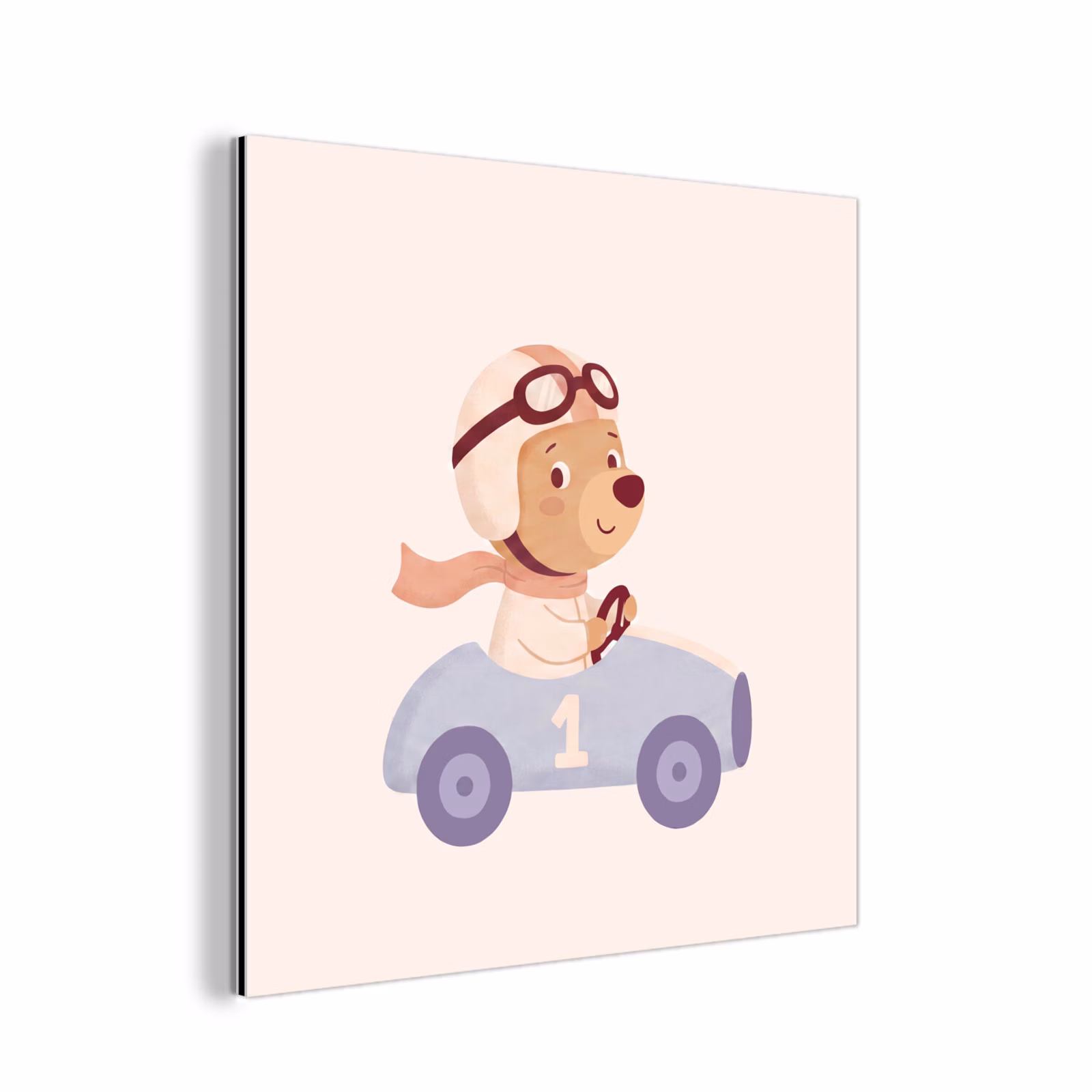Aluminium schilderij - Beer - Auto - Kinderkamer - Cartoon - Speels — 1