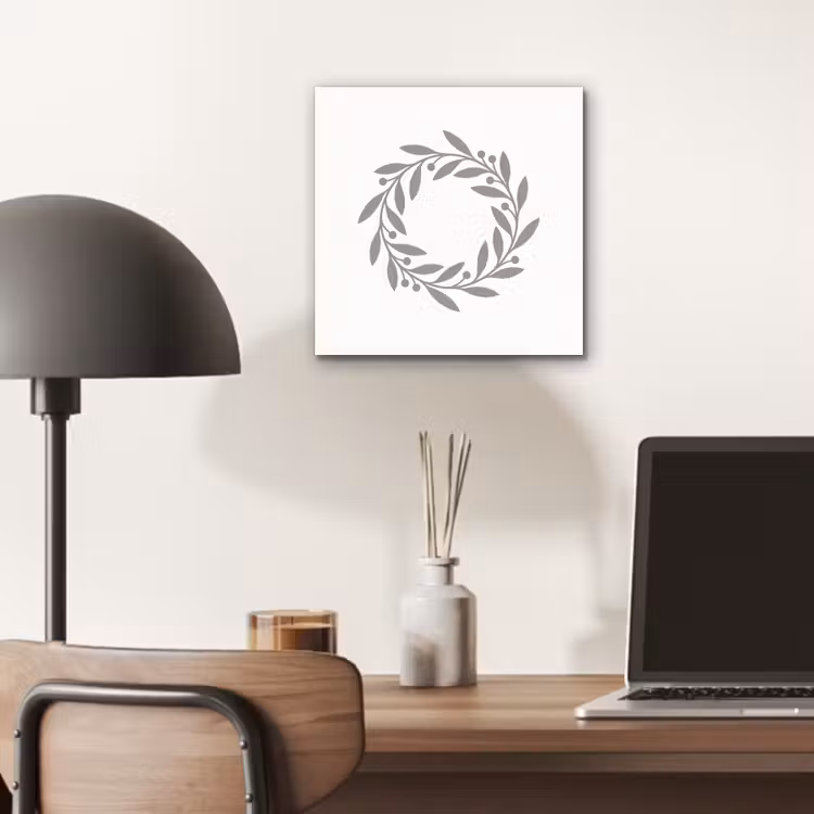 Aluminium schilderij - Krans - Bladeren - Natuur - Minimalistisch - Grijs — 6