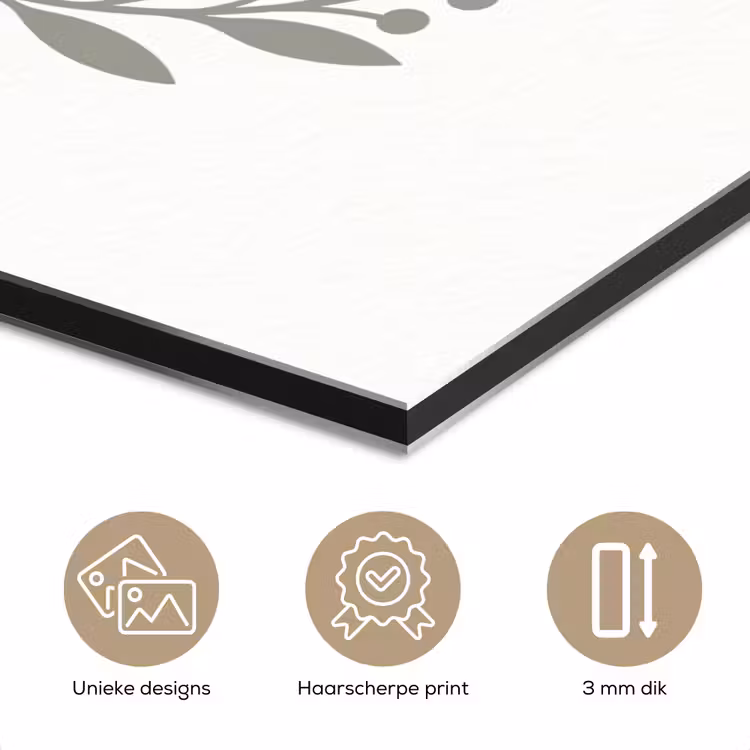Aluminium schilderij - Krans - Bladeren - Natuur - Minimalistisch - Grijs — 7