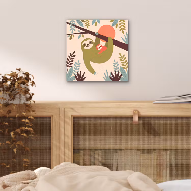 Aluminium schilderij - Dieren - Moeder - Baby - Natuur - Groen — 4