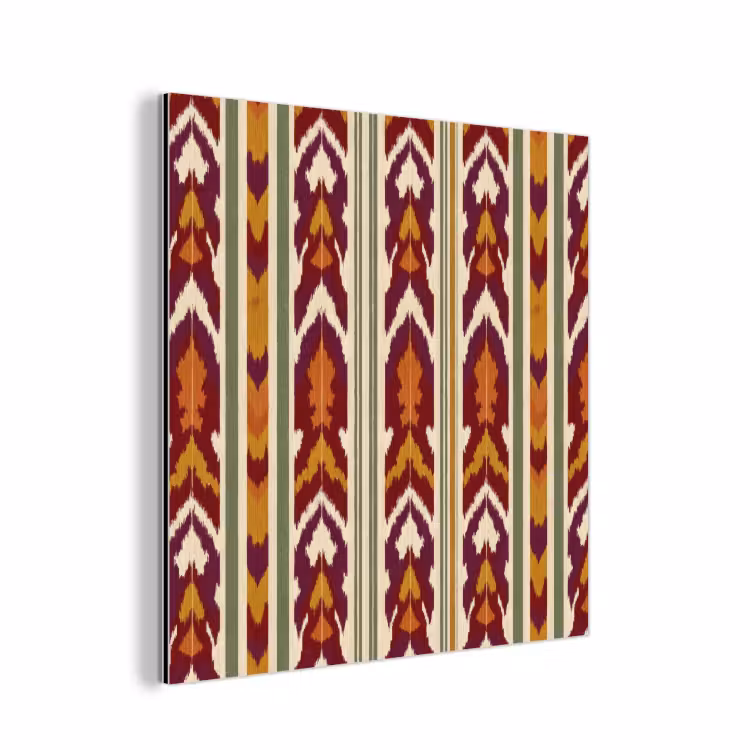 Aluminium schilderij - Ikat - Bordeauxrood - Etnisch - Patroon — 1