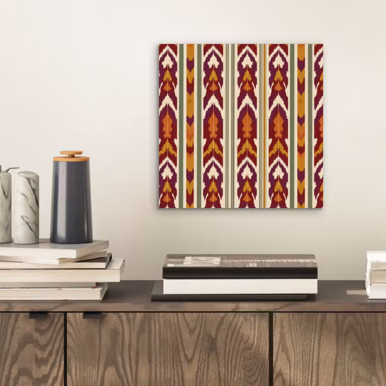 Aluminium schilderij - Ikat - Bordeauxrood - Etnisch - Patroon — 2