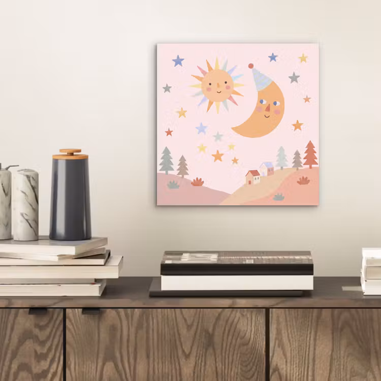 Aluminium schilderij - Zon - Maan - Sterren - Kinderkamer - Pastel — 2