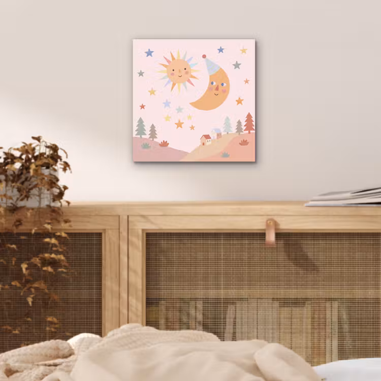 Aluminium schilderij - Zon - Maan - Sterren - Kinderkamer - Pastel — 4