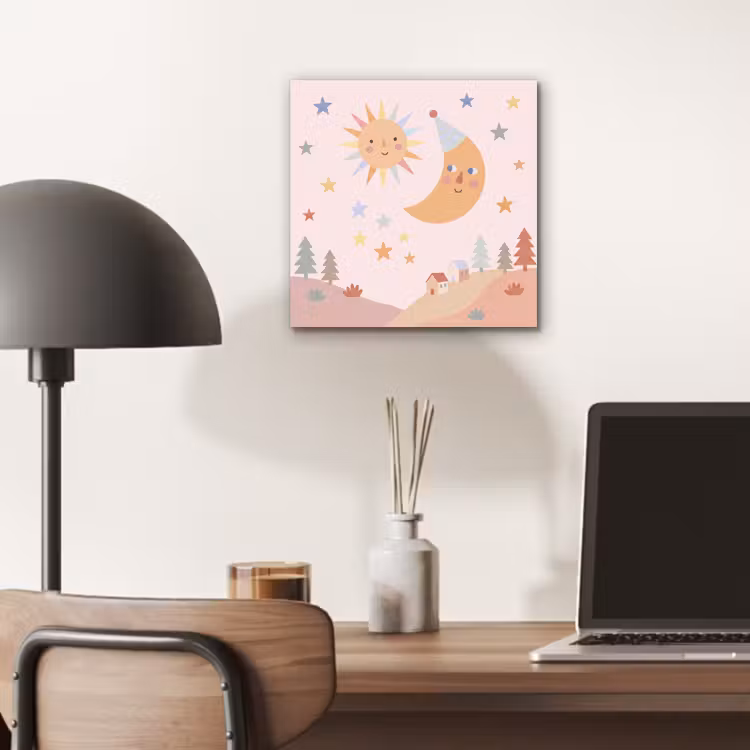 Aluminium schilderij - Zon - Maan - Sterren - Kinderkamer - Pastel — 6