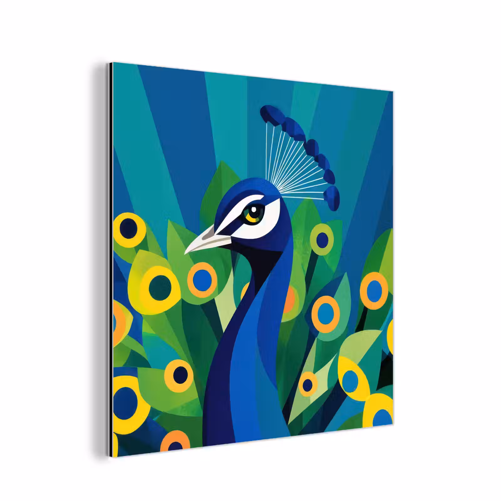 Aluminium schilderij - Pauw - Cirkels - Blauw — 1