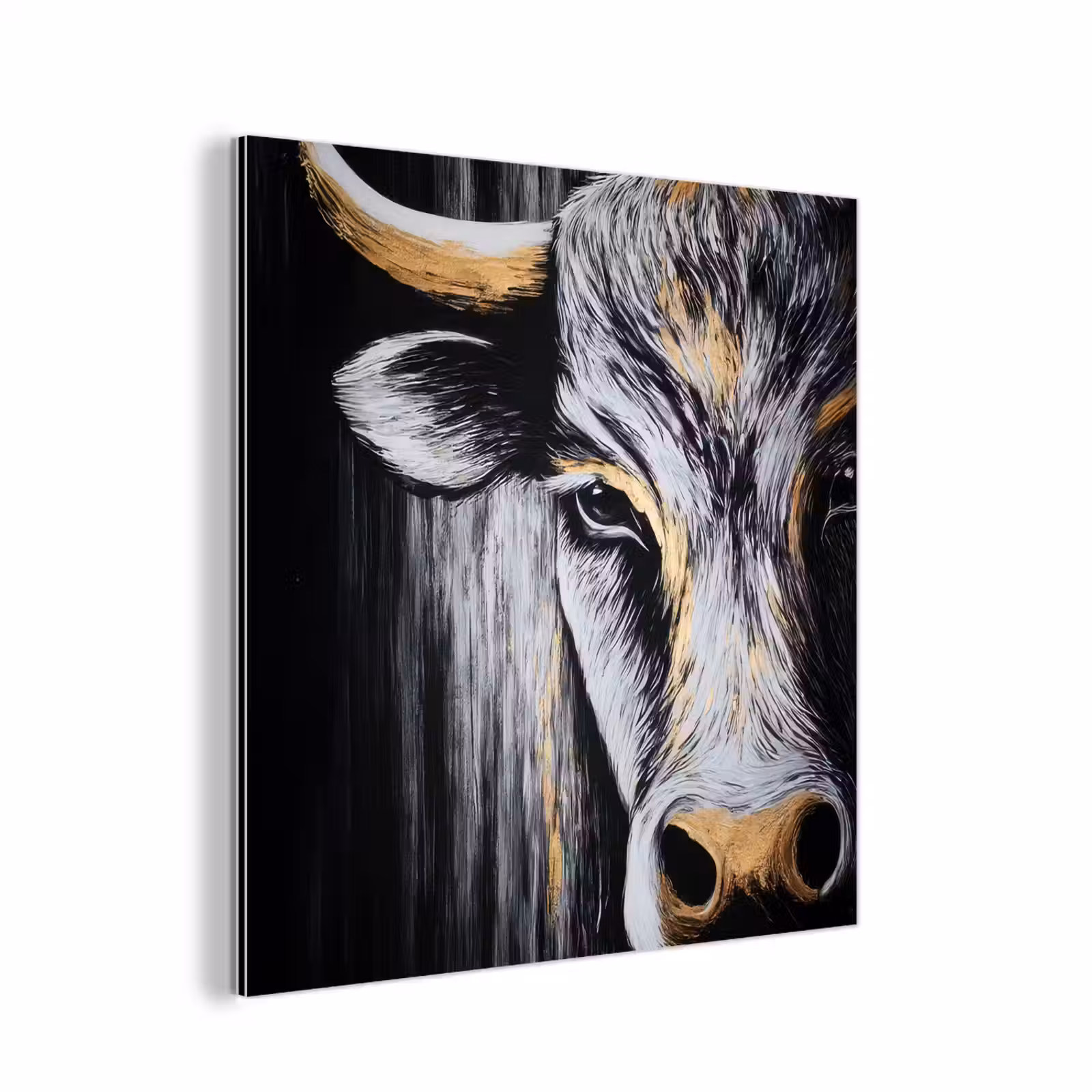 Aluminium schilderij - Stier - Hoorns - Snuit - Goud — 1