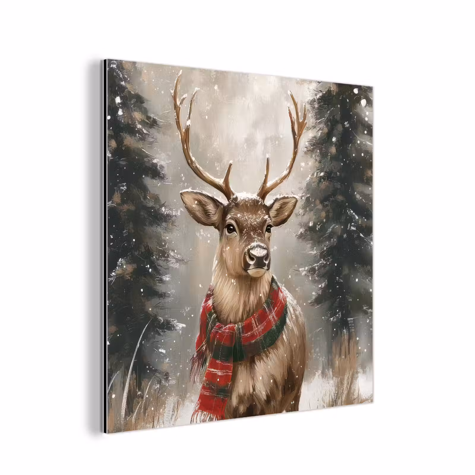 Aluminium schilderij - Winter - Bos - Rendier - Donker — 1