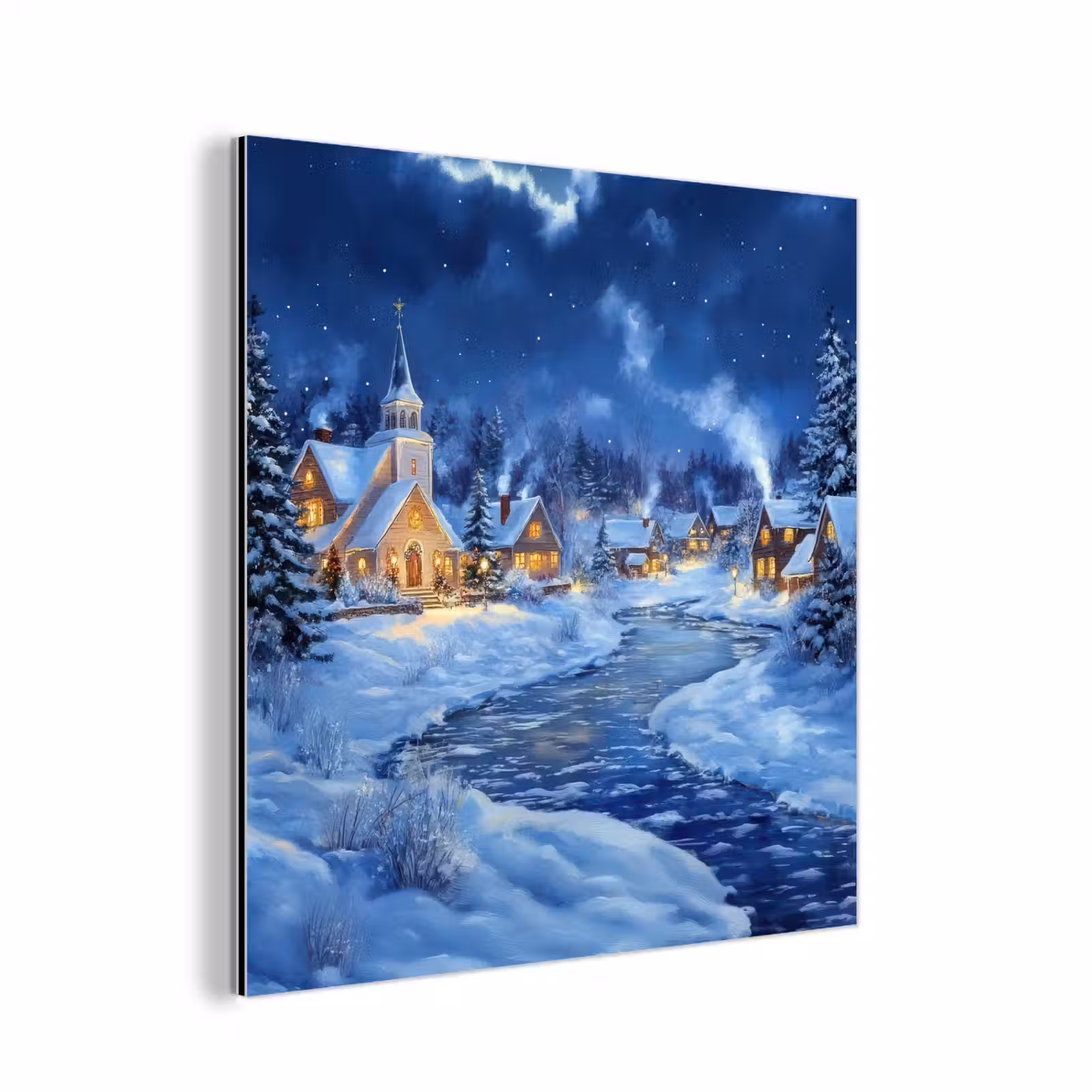 Aluminium schilderij - Winteravond - Kerstdorp - Donker — 1