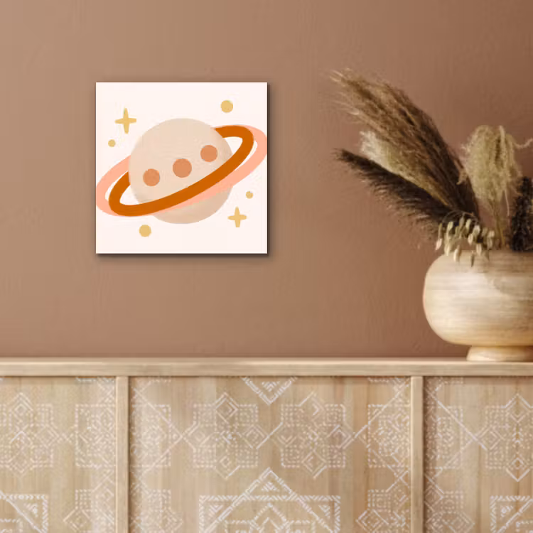 Aluminium schilderij - Planeet - Ringen - Ruimte - Illustratie - Beige — 5