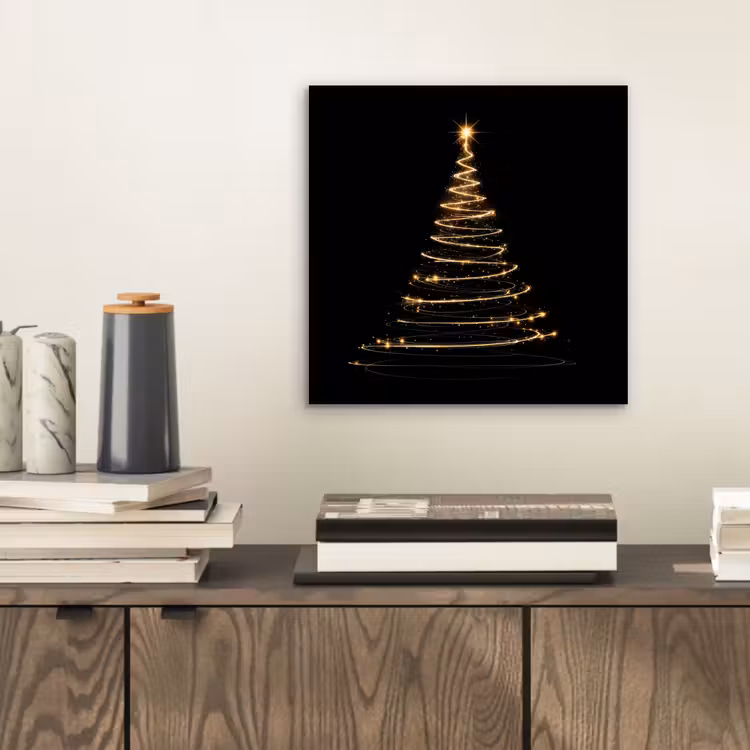 Aluminium schilderij - Magisch - Kerstboom - Lichtspiralen - Zwart — 2