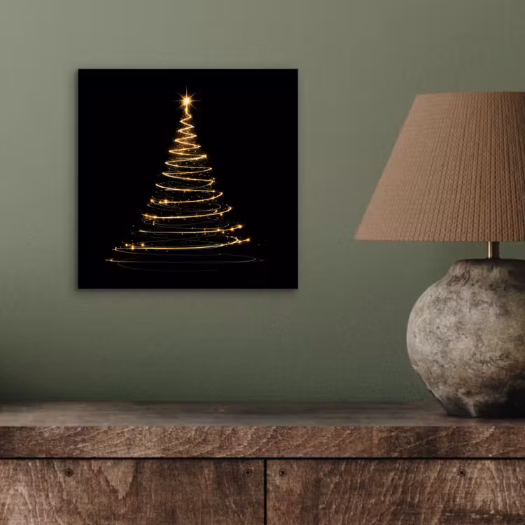 Aluminium schilderij - Magisch - Kerstboom - Lichtspiralen - Zwart — 3