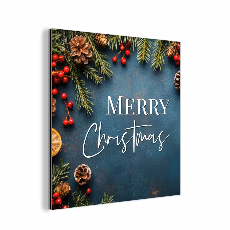 Aluminium schilderij - Merry Christmas - Blauw - Kerst - Winter — 1