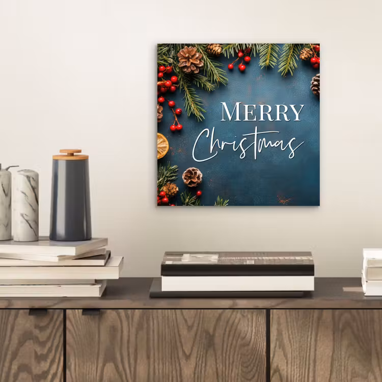 Aluminium schilderij - Merry Christmas - Blauw - Kerst - Winter — 2