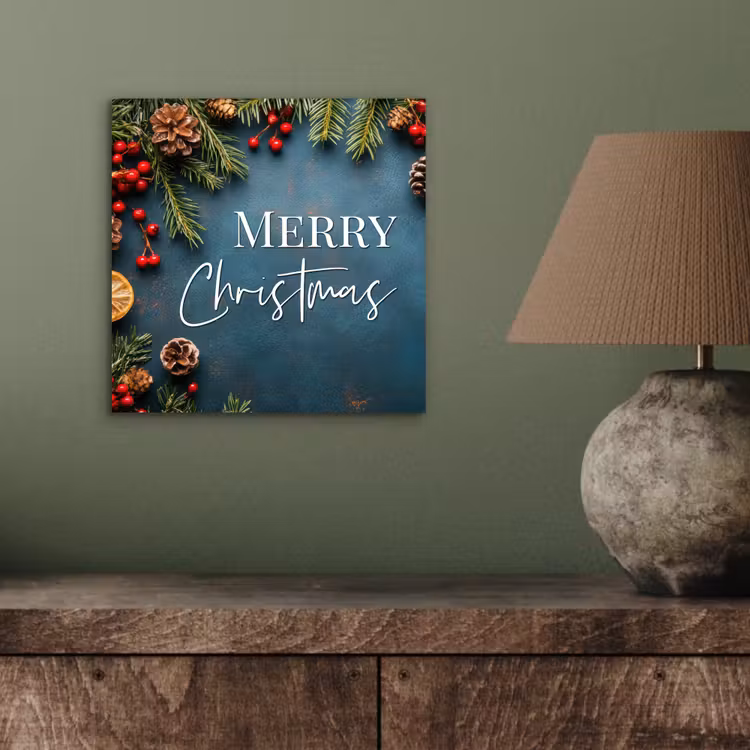 Aluminium schilderij - Merry Christmas - Blauw - Kerst - Winter — 3