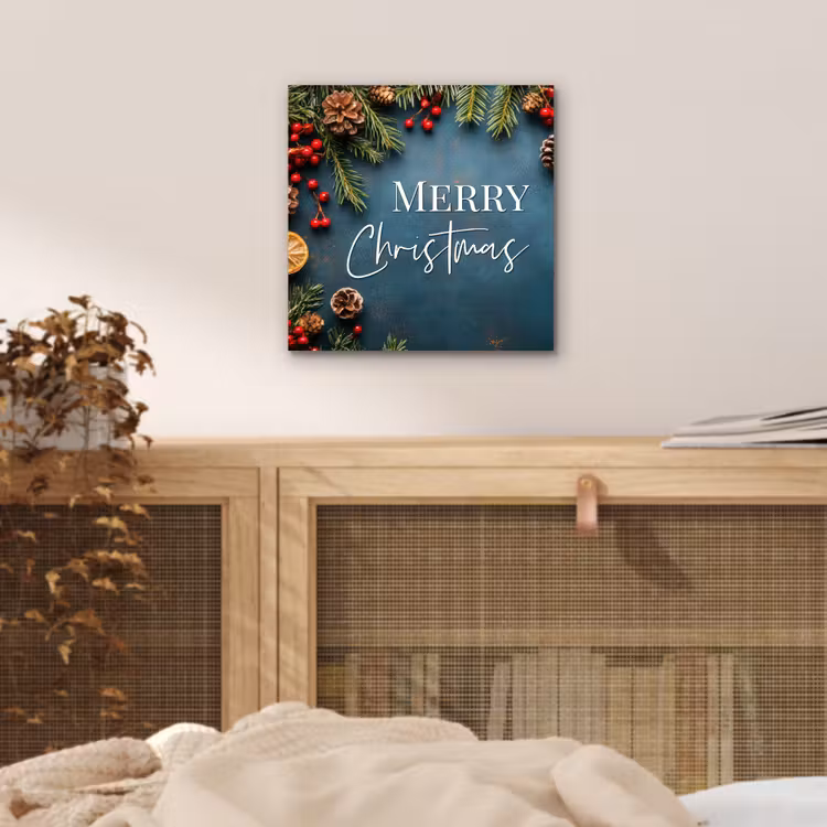 Aluminium schilderij - Merry Christmas - Blauw - Kerst - Winter — 4