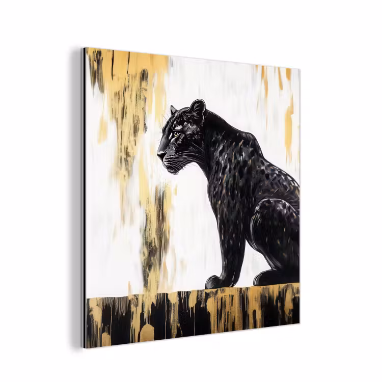 Aluminium schilderij - Panter - Zwart - Abstract - Goud — 1