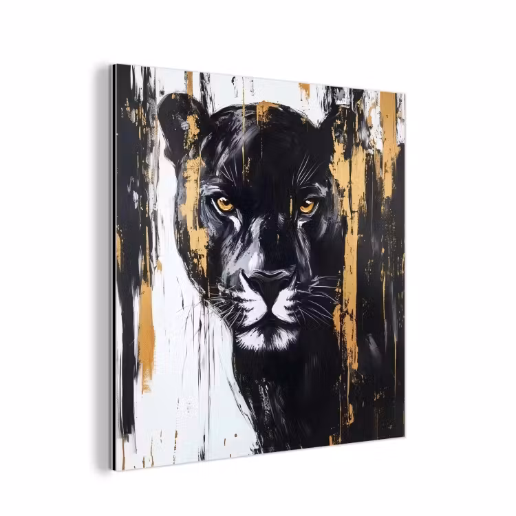 Aluminium schilderij - Panter - Zwart - Abstract - Verfstreken — 1