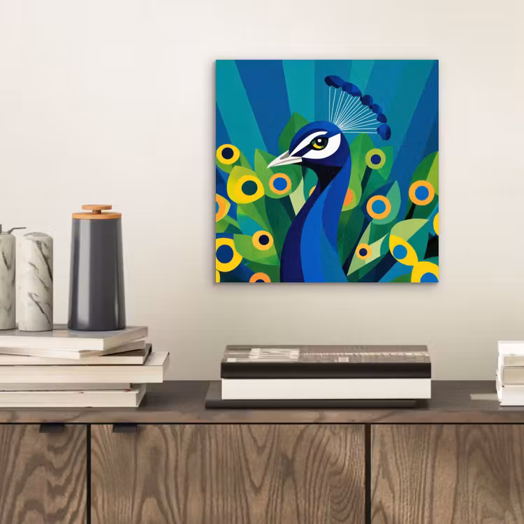 Aluminium schilderij - Pauw - Cirkels - Blauw — 2
