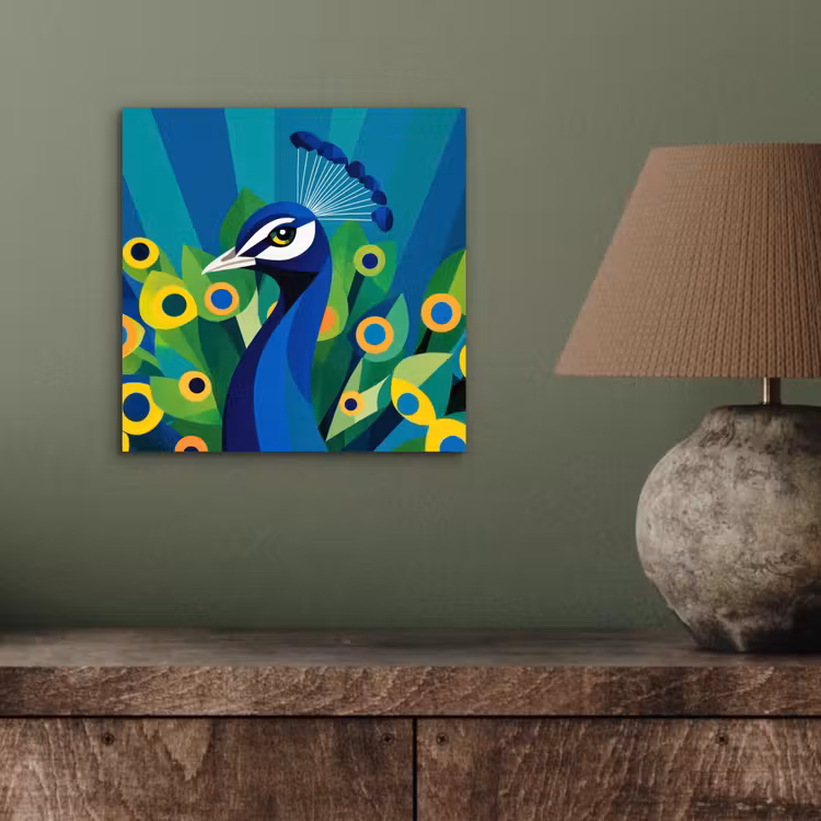 Aluminium schilderij - Pauw - Cirkels - Blauw — 3