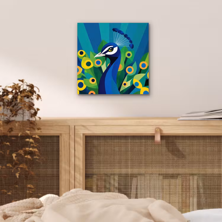 Aluminium schilderij - Pauw - Cirkels - Blauw — 4