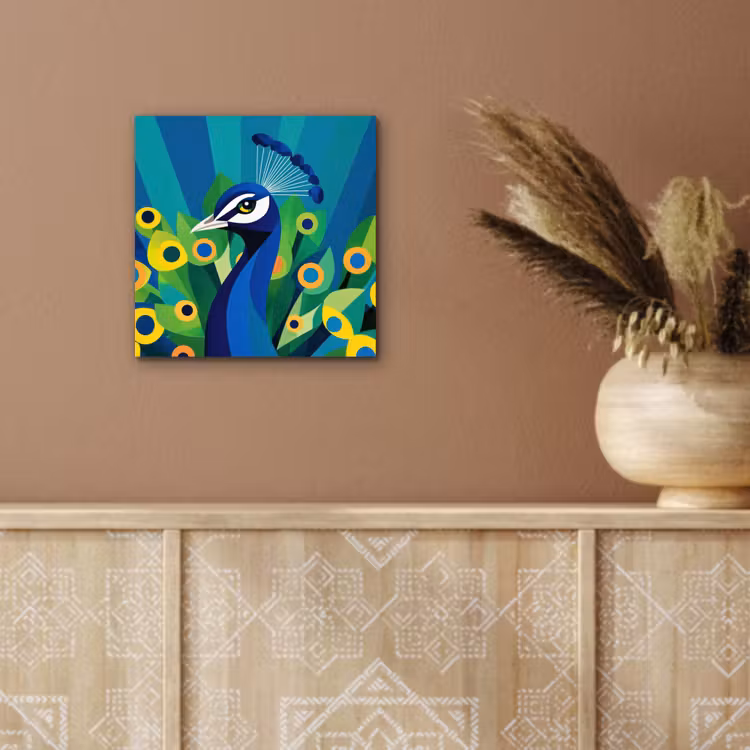Aluminium schilderij - Pauw - Cirkels - Blauw — 5