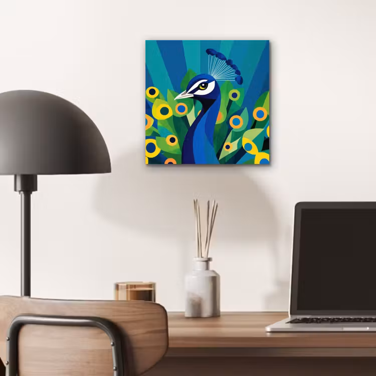 Aluminium schilderij - Pauw - Cirkels - Blauw — 6